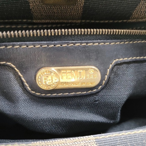 Fendi Pequin Tote Bag PVC Leather Khaki Black - Picture 6 of 9